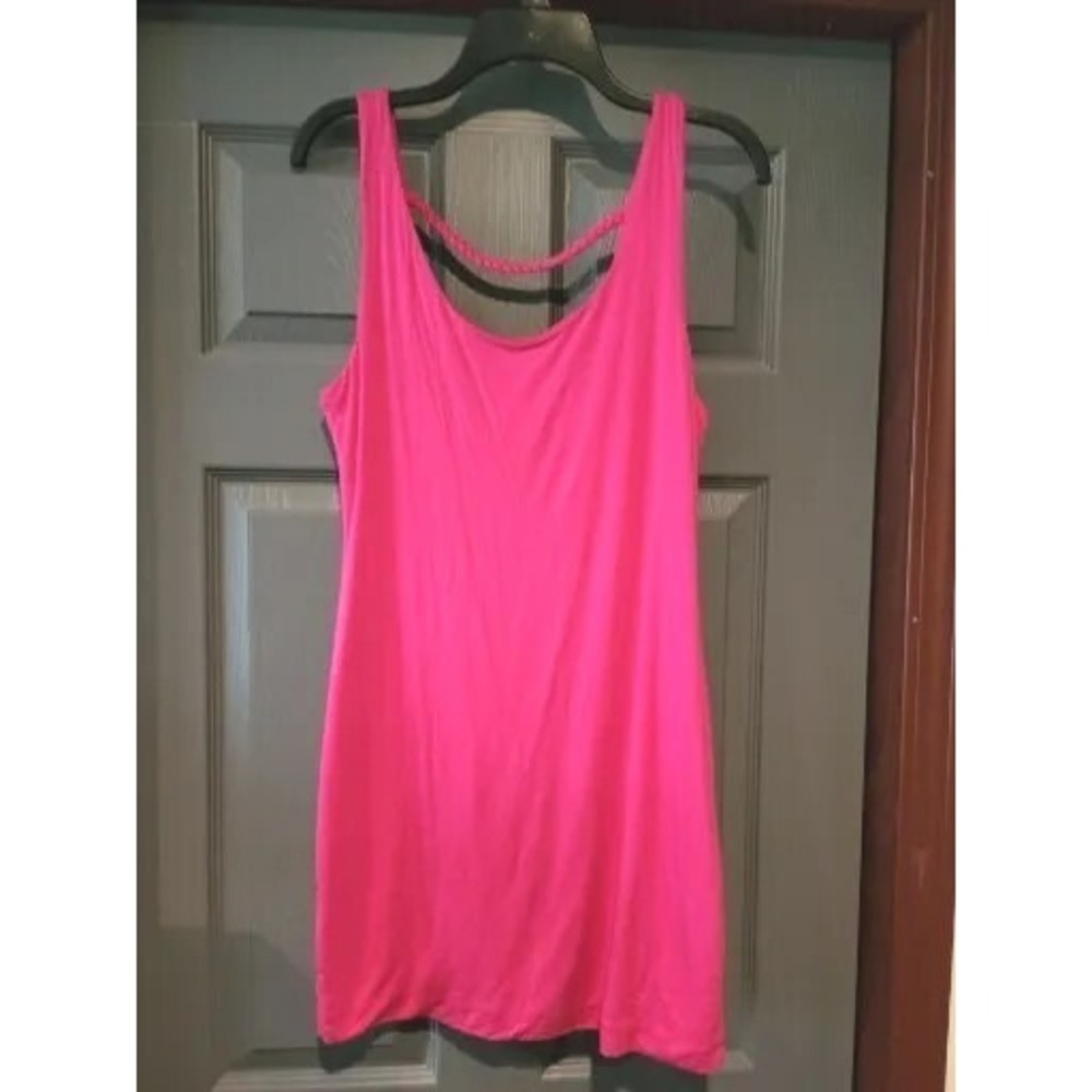 NWT Soprano Bright Pink Tank Yoke Body Con Braided Back Dress Large light